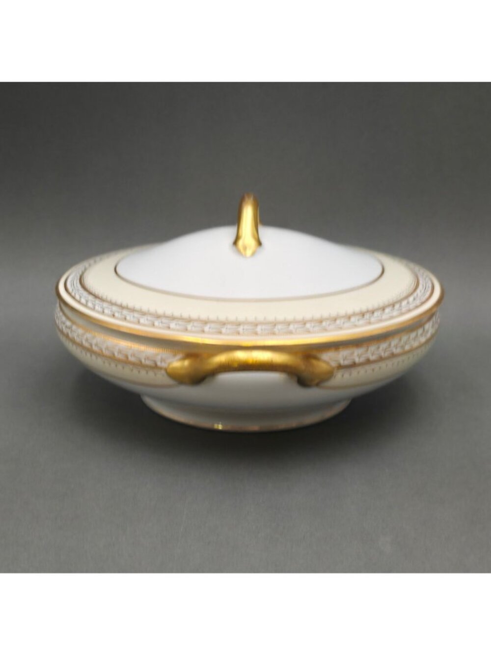 Antique Noritake Chanfaire Covered Vegetable Tureen Round Gold Trim 10" - Picture 5 of 13